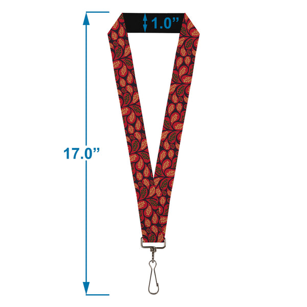 Buckle-Down Lanyard - 1.0" - Leaves Swirl Navy Burgundy