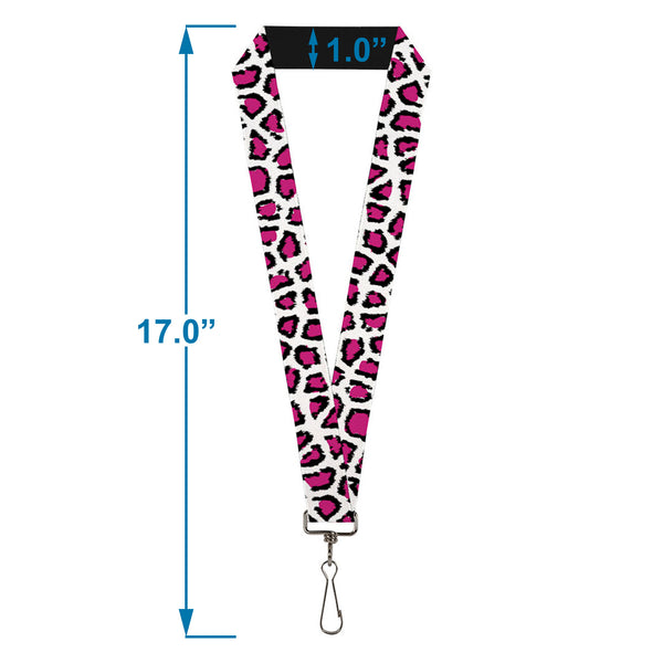 Buckle-Down Lanyard - 1.0" - Leopard White Fuchsia