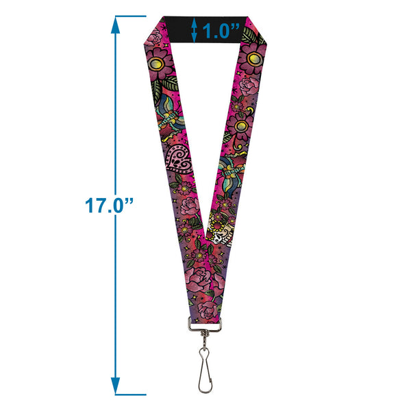 Buckle-Down Lanyard - 1.0" - Love Kills CLOSE-UP Pink