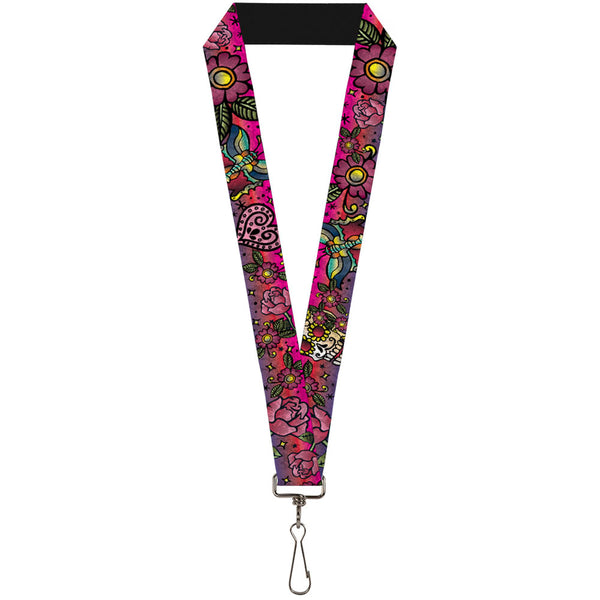 Buckle-Down Lanyard - 1.0" - Love Kills CLOSE-UP Pink