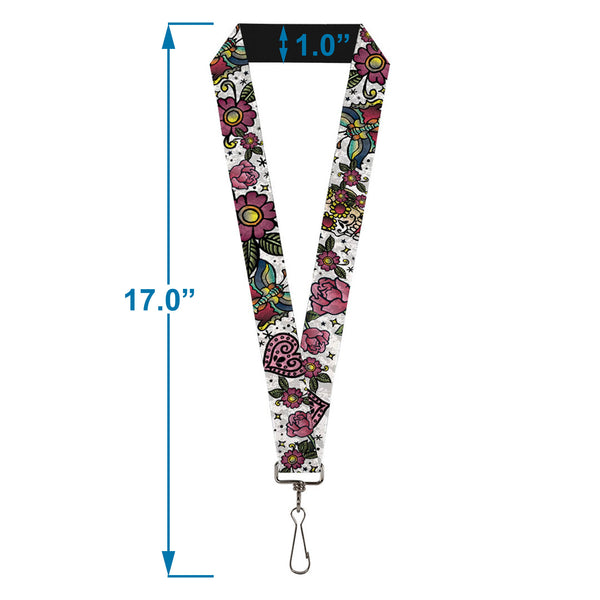 Buckle-Down Lanyard - 1.0" - Love Kills CLOSE-UP White