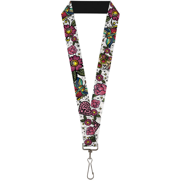Buckle-Down Lanyard - 1.0" - Love Kills CLOSE-UP White