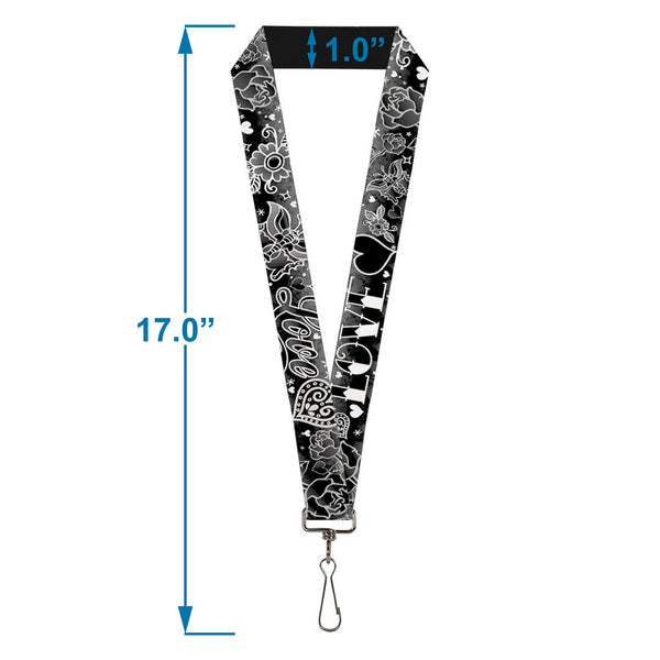 Buckle-Down Lanyard - 1.0" - Love Love Black White