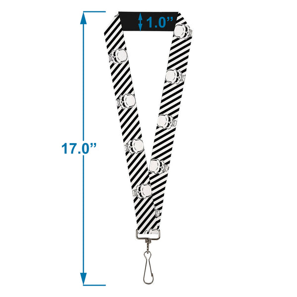 Buckle-Down Lanyard - 1.0" - Metal Skull Black White