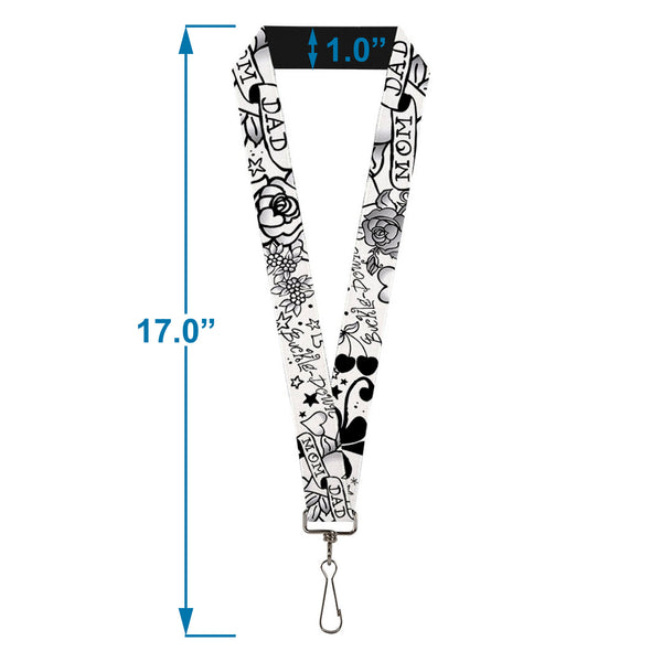 Buckle-Down Lanyard - 1.0" - Mom & Dad Black White
