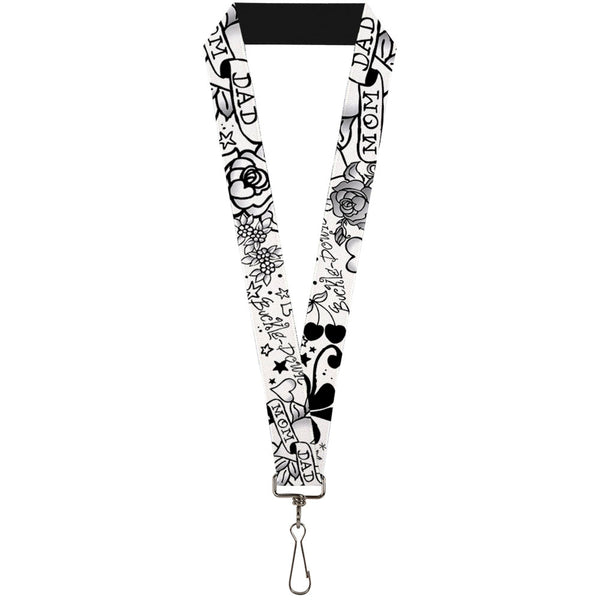Buckle-Down Lanyard - 1.0" - Mom & Dad Black White