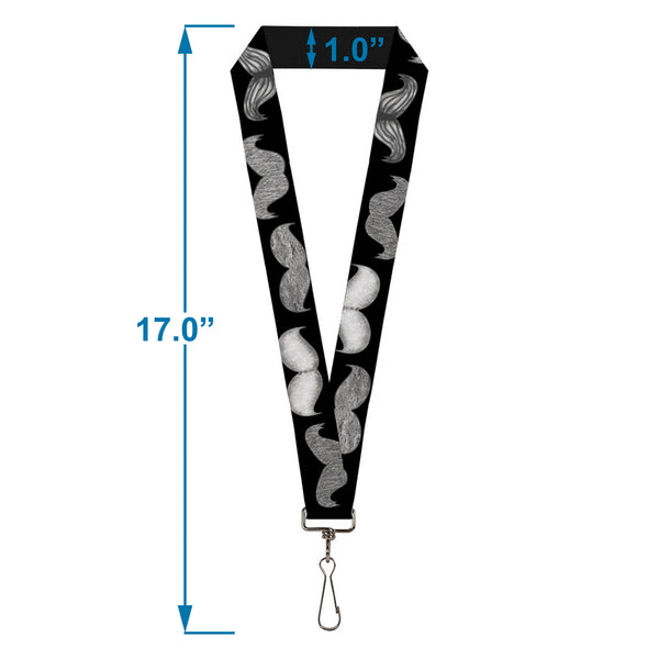 Buckle-Down Lanyard - 1.0" - Mustaches Black Sketch