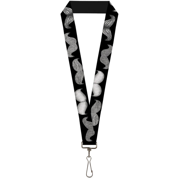 Buckle-Down Lanyard - 1.0" - Mustaches Black Sketch