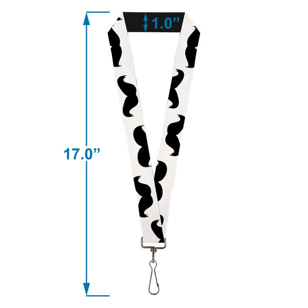 Buckle-Down Lanyard - 1.0" - Mustaches White Black