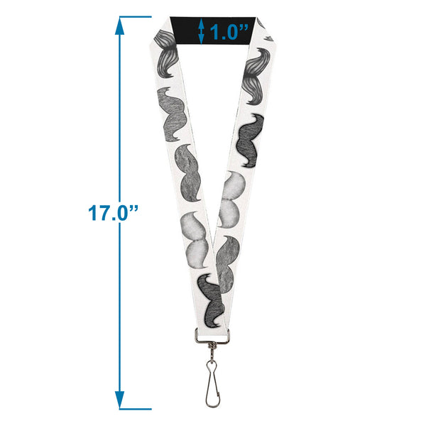 Buckle-Down Lanyard - 1.0" - Mustaches White Sketch