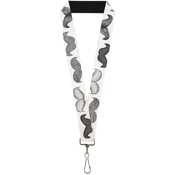 Buckle-Down Lanyard - 1.0" - Mustaches White Sketch