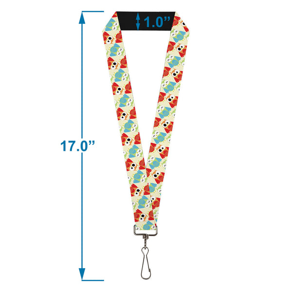 Buckle-Down Lanyard - 1.0" - Owl Eyes Yellow Reds Blues