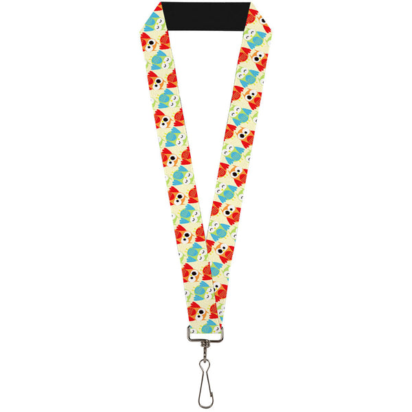 Buckle-Down Lanyard - 1.0" - Owl Eyes Yellow Reds Blues