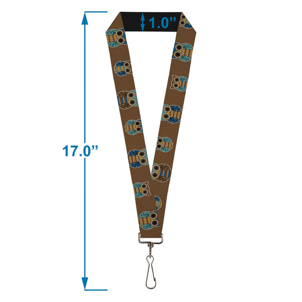 Buckle-Down Lanyard - 1.0" - Owls Brown Pastel
