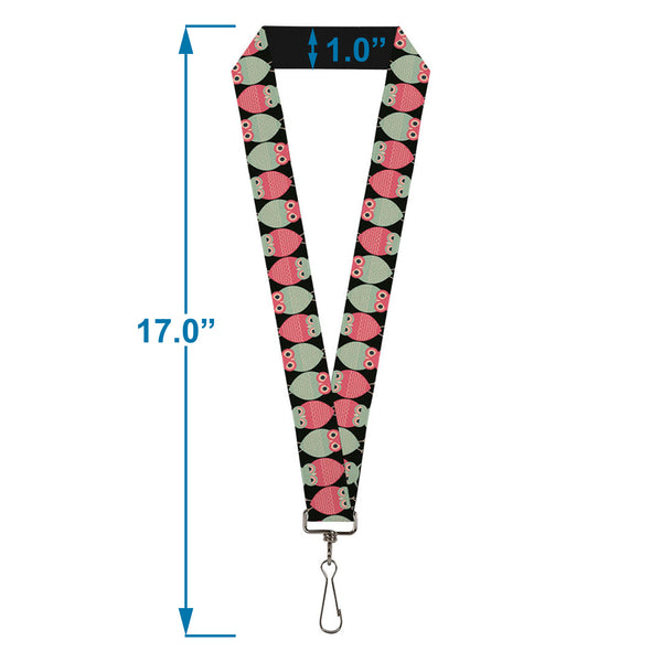 Buckle-Down Lanyard - 1.0" - Owls Flip Black Mauve Sage