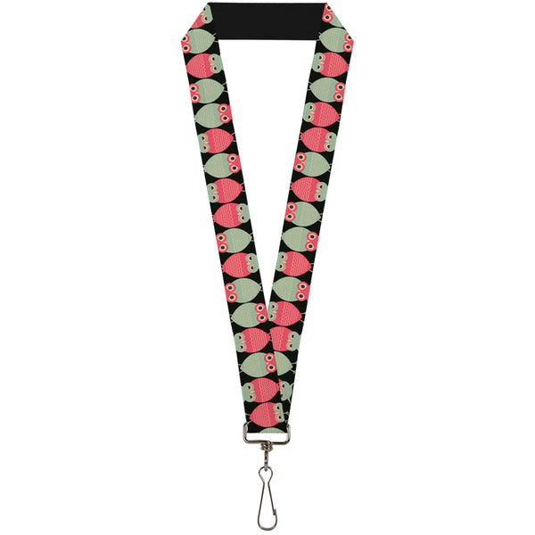 Buckle-Down Lanyard - 1.0" - Owls Flip Black Mauve Sage