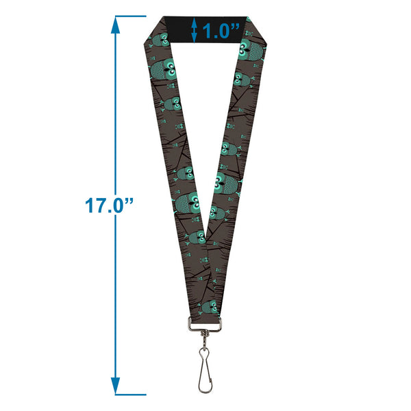 Buckle-Down Lanyard - 1.0" - Owls In Trees Turquoise