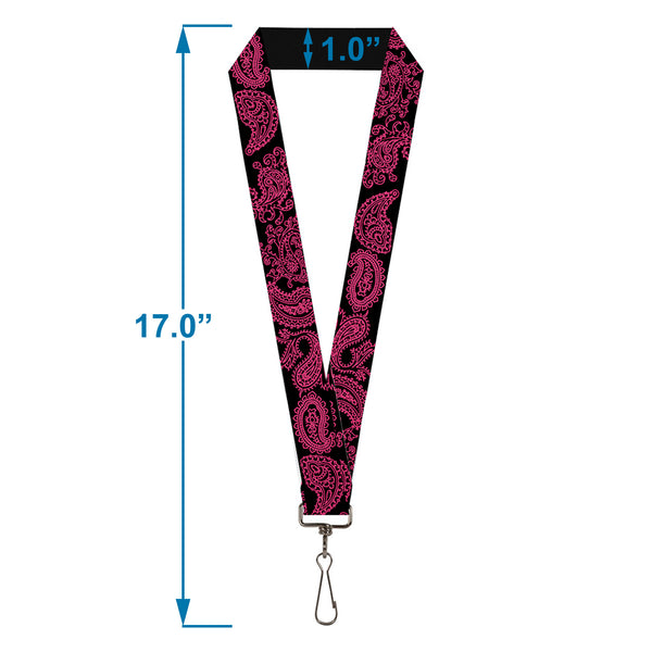 Buckle-Down Lanyard - 1.0" - Paisley Black Neon Pink