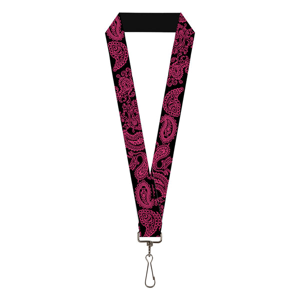 Buckle-Down Lanyard - 1.0" - Paisley Black Neon Pink
