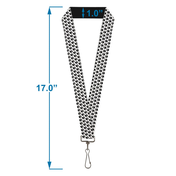Buckle-Down Lanyard - 1.0" - Paw Print White Black