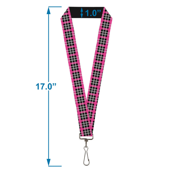 Buckle-Down Lanyard - 1.0" - Plaid Black Gray Fuchsia