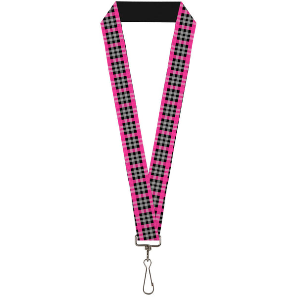 Buckle-Down Lanyard - 1.0" - Plaid Black Gray Fuchsia