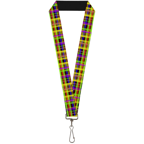 Buckle-Down Lanyard - 1.0" - Plaid Black Multi Neon