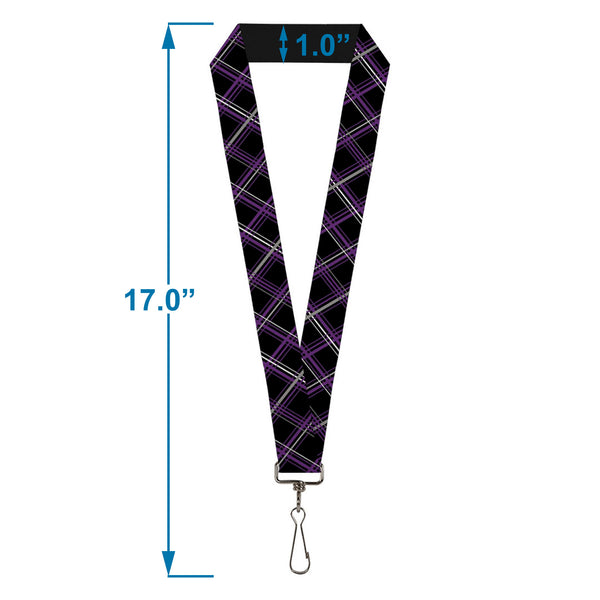 Buckle-Down Lanyard - 1.0" - Plaid Black Purple Gray