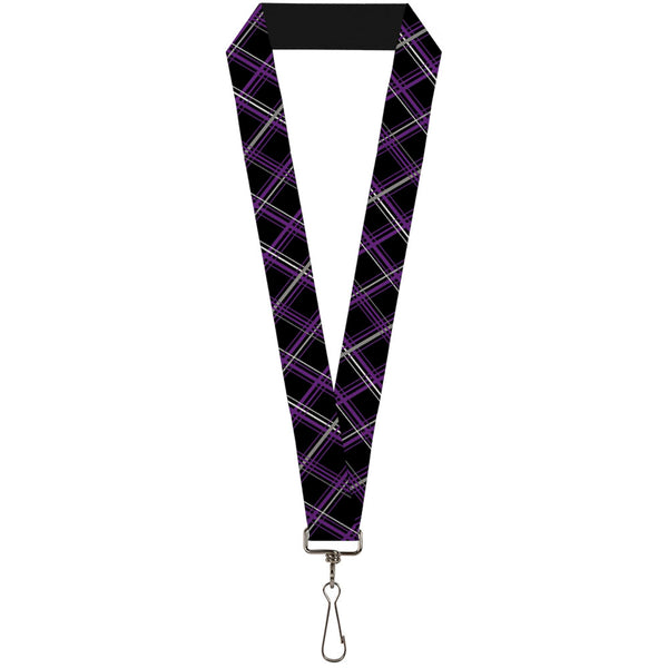 Buckle-Down Lanyard - 1.0" - Plaid Black Purple Gray