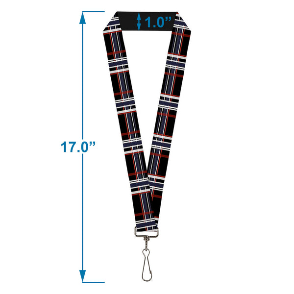 Buckle-Down Lanyard - 1.0" - Plaid Black Red White Blue