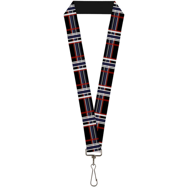 Buckle-Down Lanyard - 1.0" - Plaid Black Red White Blue