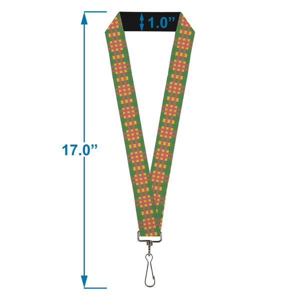 Buckle-Down Lanyard - 1.0" - Plaid Gold Green Pink