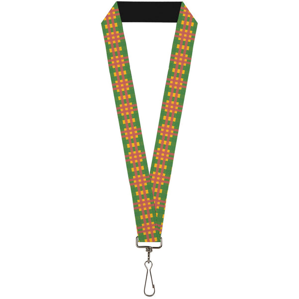 Buckle-Down Lanyard - 1.0" - Plaid Gold Green Pink