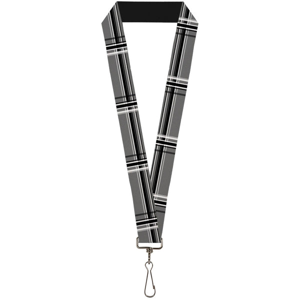 Buckle-Down Lanyard - 1.0" - Plaid Gray Black White