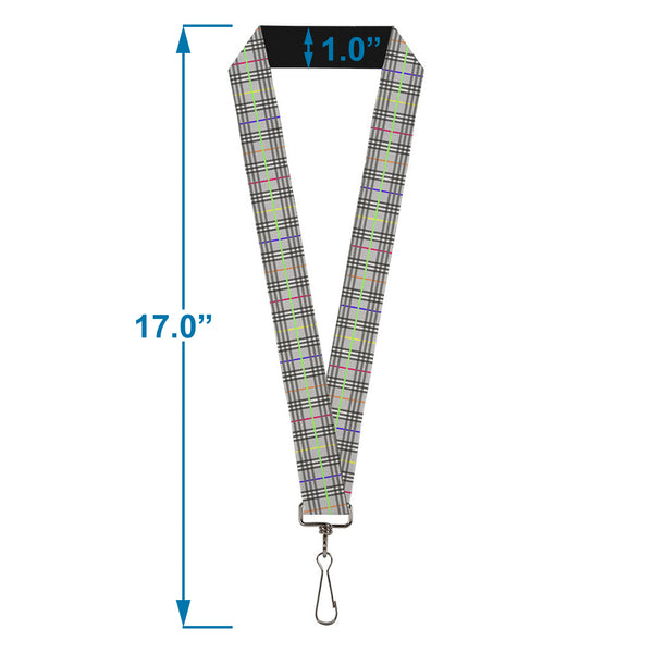Buckle-Down Lanyard - 1.0" - Plaid Gray Multi Neon