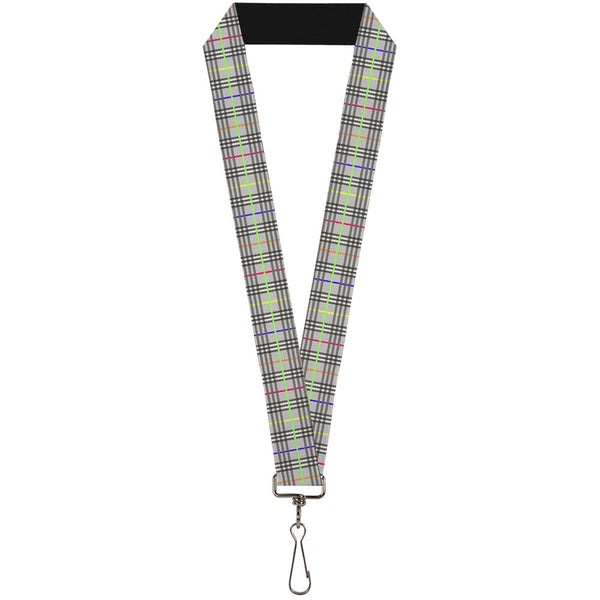 Buckle-Down Lanyard - 1.0" - Plaid Gray Multi Neon