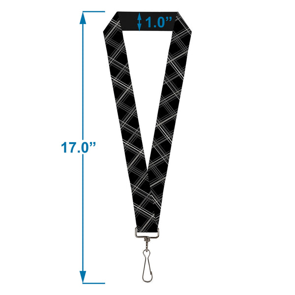 Buckle-Down Lanyard - 1.0" - Plaid X Black Gray