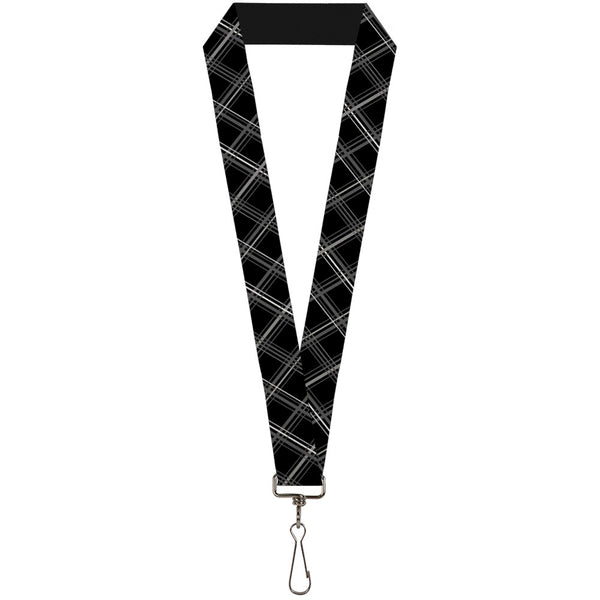Buckle-Down Lanyard - 1.0" - Plaid X Black Gray