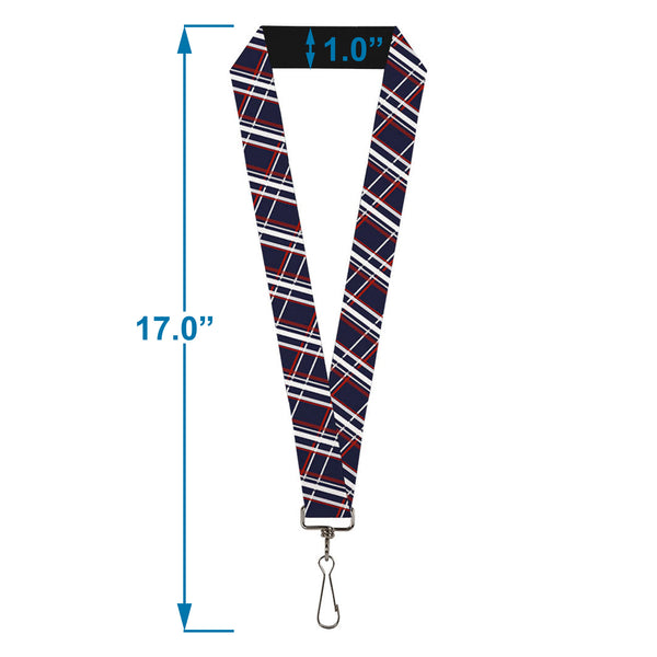 Buckle-Down Lanyard - 1.0" - Plaid X Blue White Red