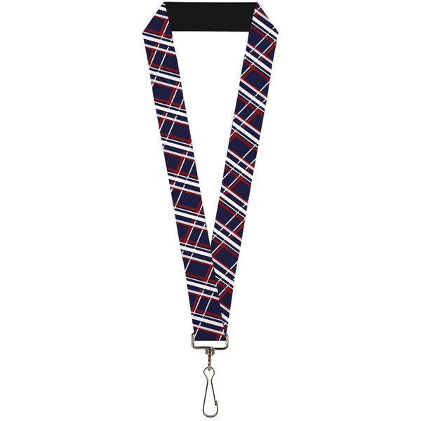 Buckle-Down Lanyard - 1.0" - Plaid X Blue White Red