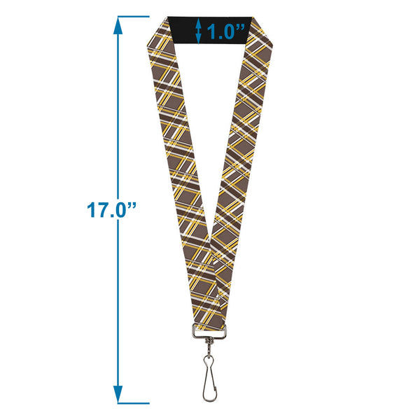 Buckle-Down Lanyard - 1.0" - Plaid X Brown White Gold