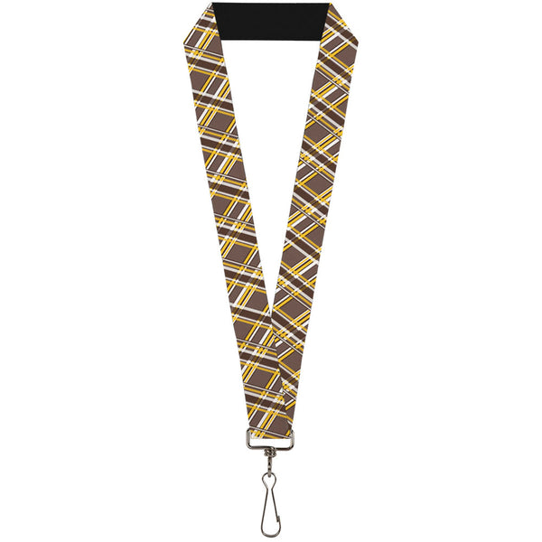 Buckle-Down Lanyard - 1.0" - Plaid X Brown White Gold