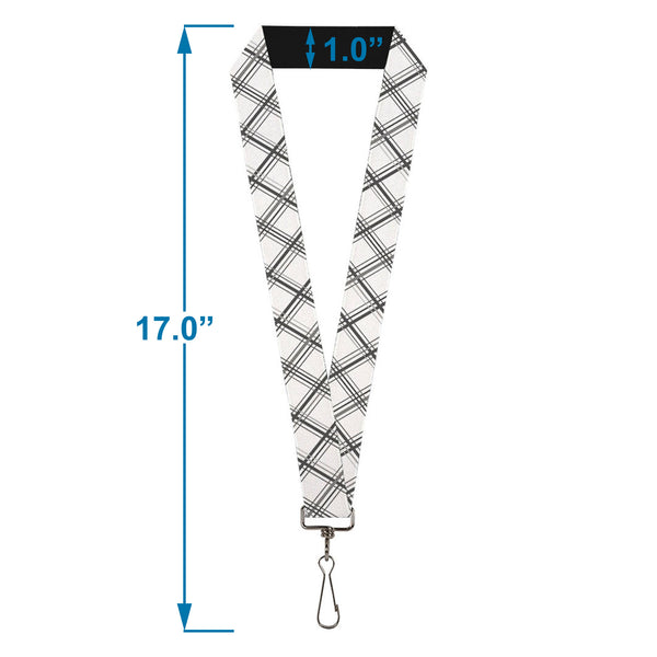 Buckle-Down Lanyard - 1.0" - Plaid X White Gray