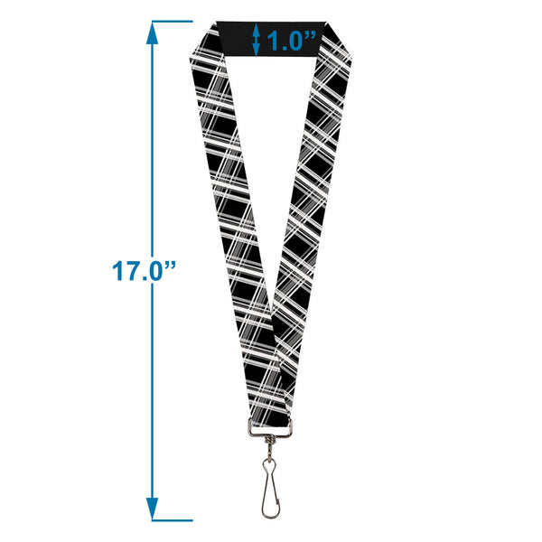 Buckle-Down Lanyard - 1.0" - Plaid X2 Black Grays White