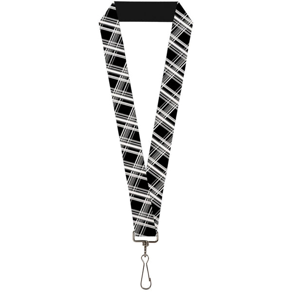 Buckle-Down Lanyard - 1.0" - Plaid X2 Black Grays White