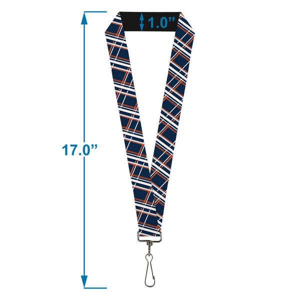 Buckle-Down Lanyard - 1.0" - Plaid X2 Navy White Orange