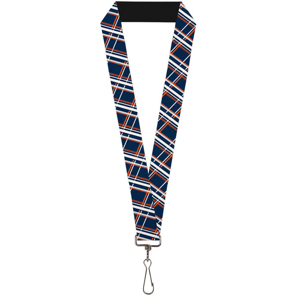 Buckle-Down Lanyard - 1.0" - Plaid X2 Navy White Orange