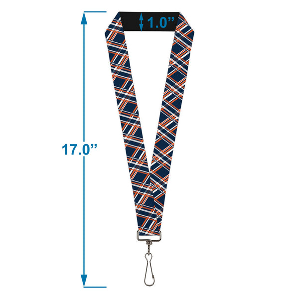 Buckle-Down Lanyard - 1.0" - Plaid X3 Navy Orange White