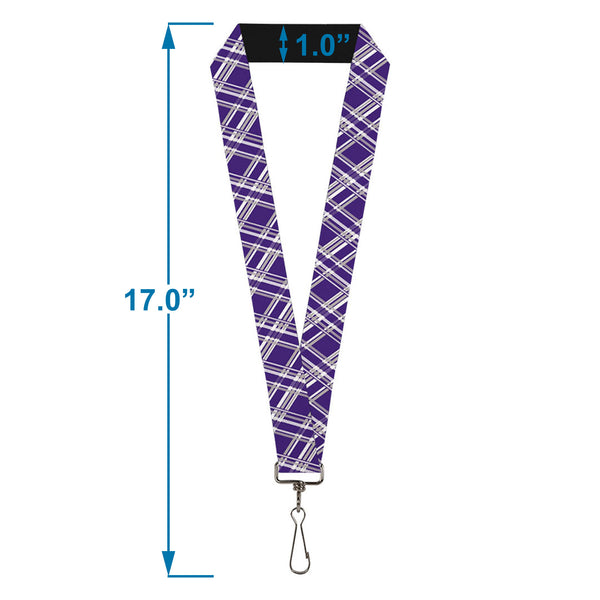 Buckle-Down Lanyard - 1.0" - Plaid X3 Purple Gray White