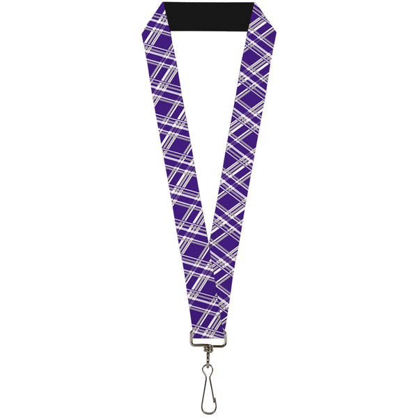 Buckle-Down Lanyard - 1.0" - Plaid X3 Purple Gray White